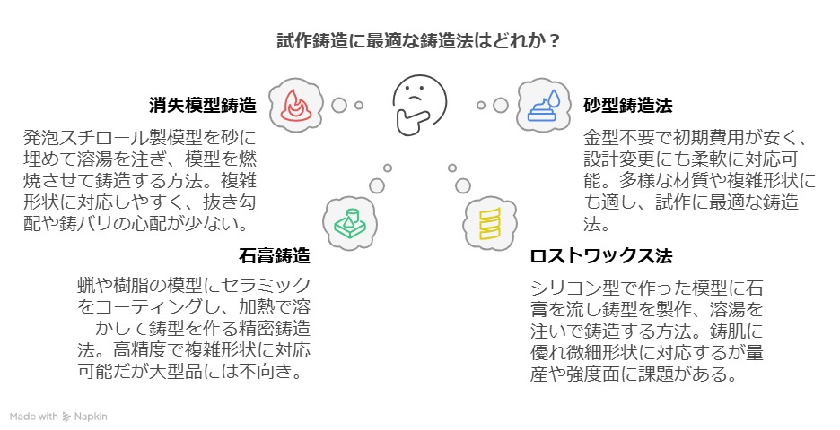 アルミ砂型鋳物の試作鋳造の流れ